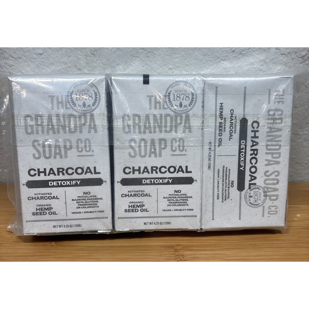 The Grandpa Soap Co. Charcoal Detoxify Hemp Seed Oil Soap 4.25 oz (3 PACK)